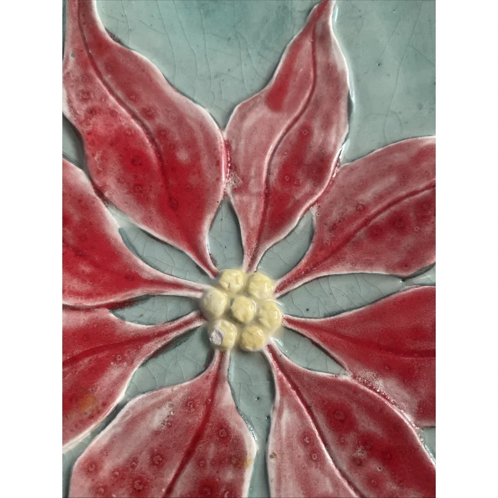 Ceramic Poinsettia Plate, Hand Painted 10